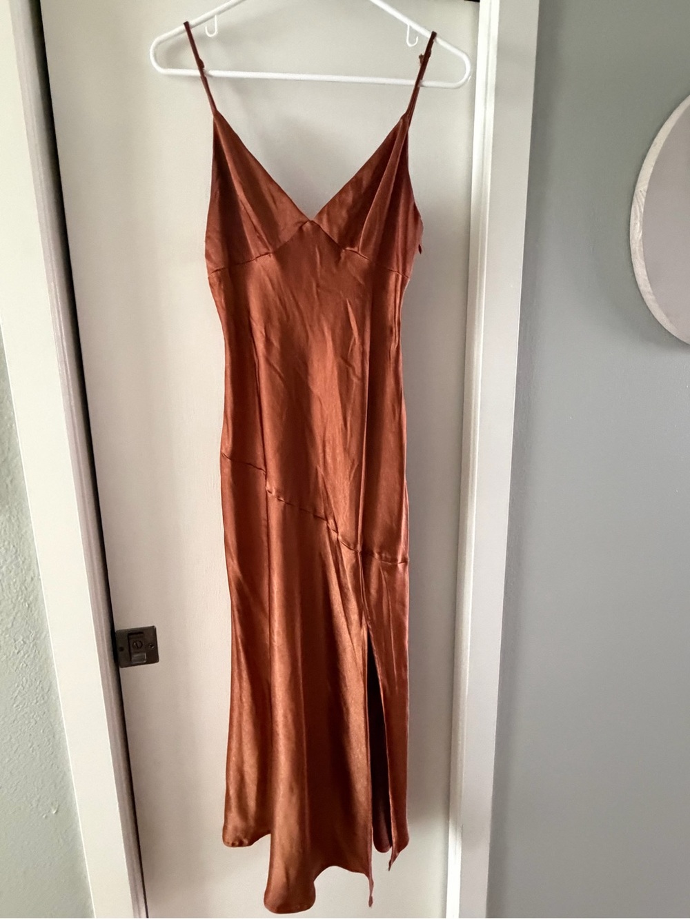 Selfie Leslie Satin Slip Maxi Dress in Copper